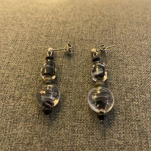 Black and white and clear beaded earrings